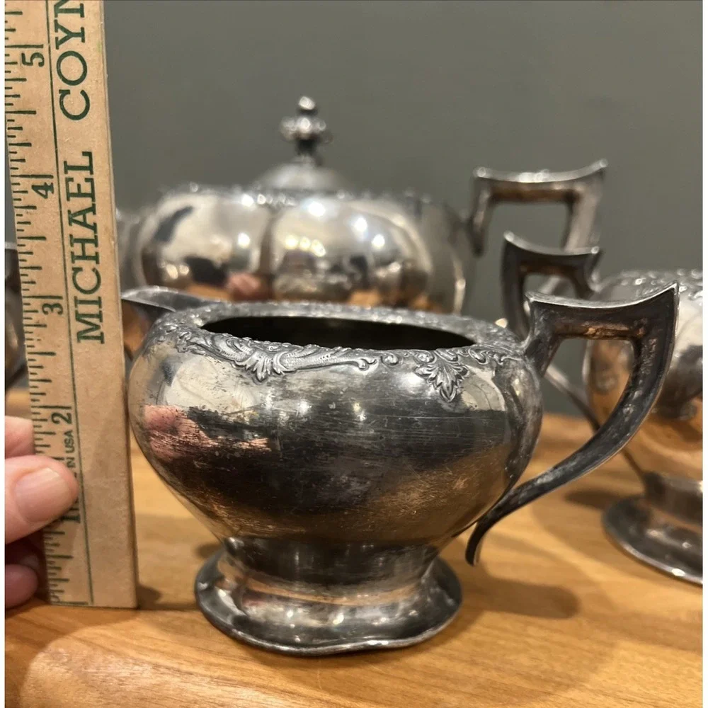 Vintage Forbes Silver Co 244 Tea Set 4 Piece Teapot, Sugar Bowls, Creamer